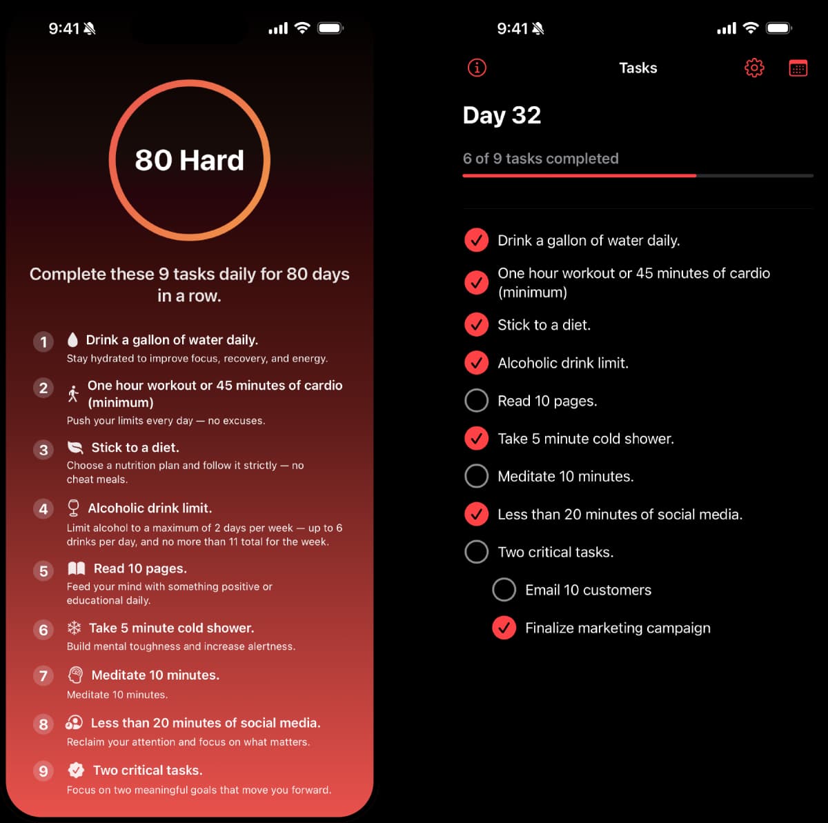 Eighty Hard App Screenshot